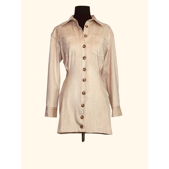 Zara cream suede long sleeves shirt mini dress size Small - Picture 9 of 16